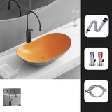 Gun Grey Oval Ceramic Vessel Sinks with Center Trapway Image - 45