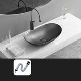 Gun Grey Oval Ceramic Vessel Sinks with Center Trapway Image - 3