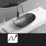 Gun Grey Oval Ceramic Vessel Sinks with Center Trapway Image - 5