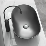 Gun Grey Oval Ceramic Vessel Sinks with Center Trapway Image - 6