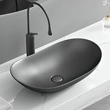 Gun Grey Oval Ceramic Vessel Sinks with Center Trapway Image - 8