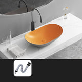 Gun Grey Oval Ceramic Vessel Sinks with Center Trapway Image - 25