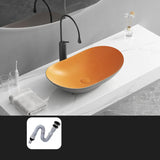 Gun Grey Oval Ceramic Vessel Sinks with Center Trapway Image - 26