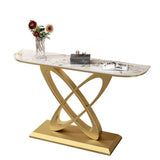 Half-circle Marble Gold Metal Base Entry Console Table Image - 10