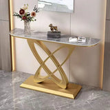 Half-circle Marble Gold Metal Base Entry Console Table Image - 4