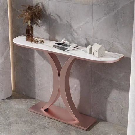 Half-Circle Marble Rose Gold Entryway Console Table Image - 1