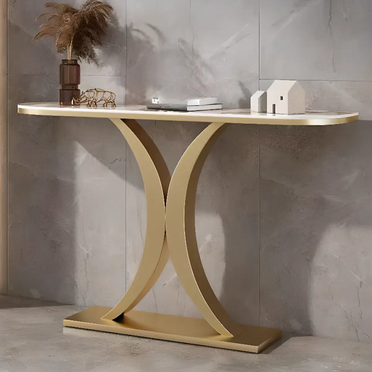 Half-Circle Marble Rose Gold Entryway Console Table Image - 11