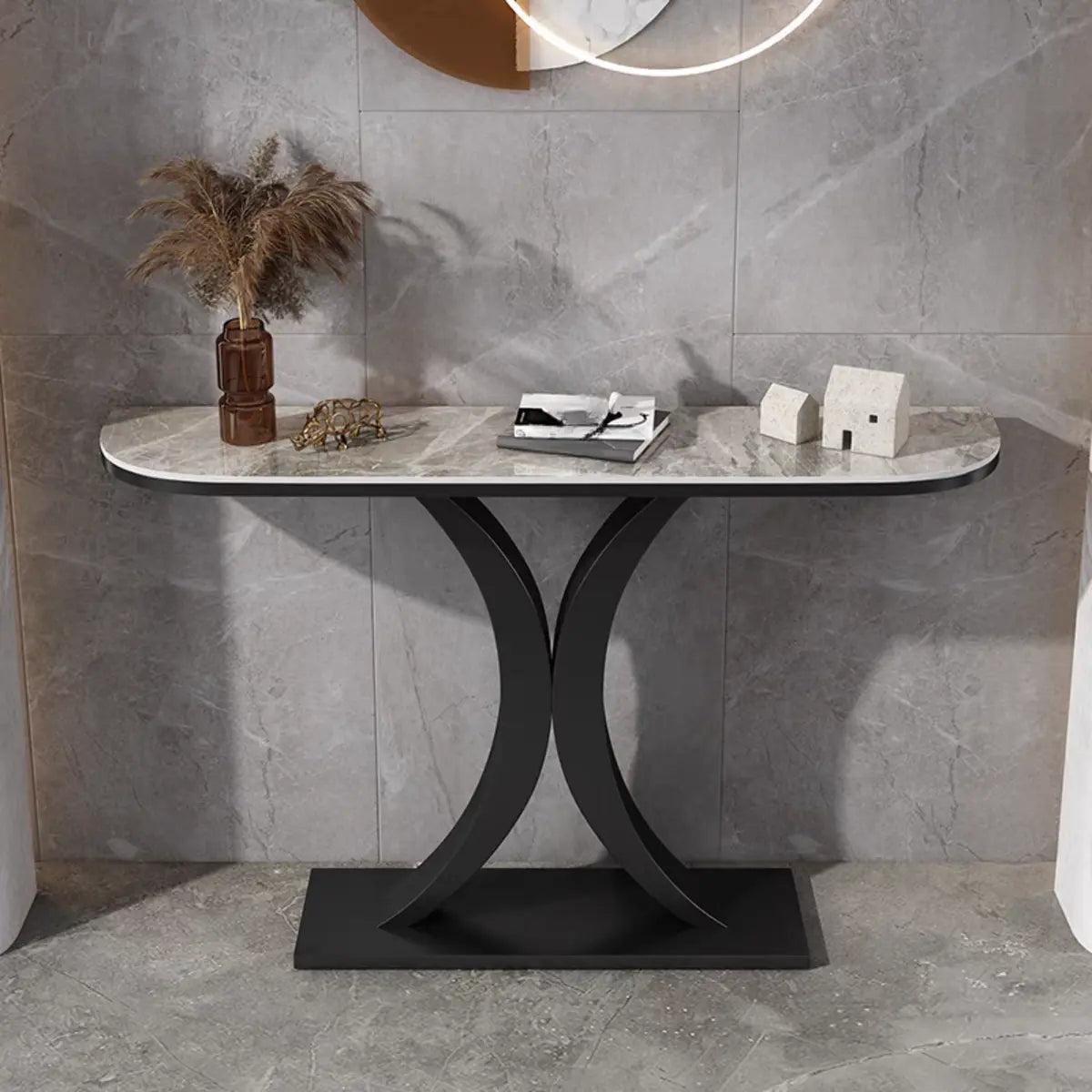 Half-Circle Marble Rose Gold Entryway Console Table Image - 4