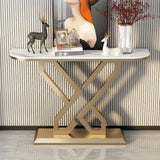 Half-Circle Marble White Gold Cross Legs Console Table Image - 1