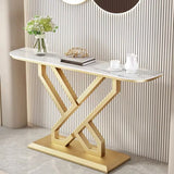 Half-Circle Marble White Gold Cross Legs Console Table Image - 11