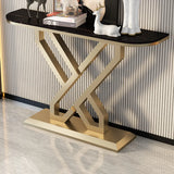 Half-Circle Marble White Gold Cross Legs Console Table Image - 4