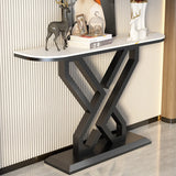 Half-Circle Marble White Gold Cross Legs Console Table Image - 8