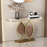 Half-Circle Stone Gold Stain Resistant Entry Console Table Image - 3