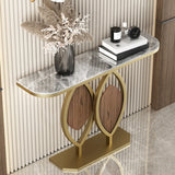 Half-Circle Stone Gold Stain Resistant Entry Console Table Image - 5