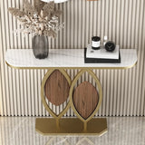 Half-Circle Stone Gold Stain Resistant Entry Console Table Image - 6