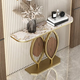 Half-Circle Stone Gold Stain Resistant Entry Console Table Image - 7