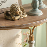 Half Moon Brown Distressed Wood Three Legs Console Table Image - 4