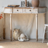 Half-Moon Distressed Wood White Console Table with Storage Image - 2