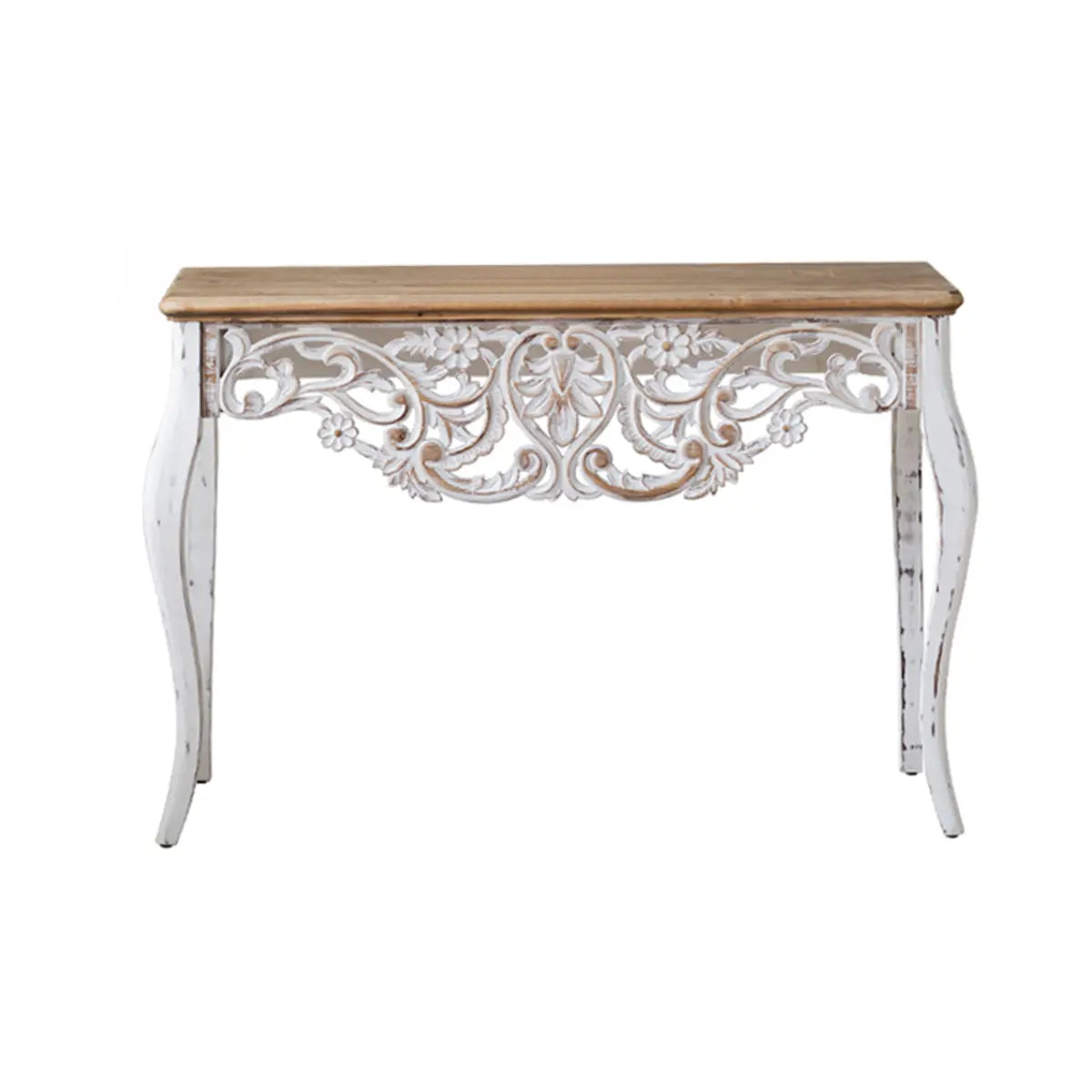 Half-Moon Distressed Wood White Console Table with Storage Image - 19