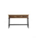 Half-Moon Distressed Wood White Console Table with Storage Image - 6