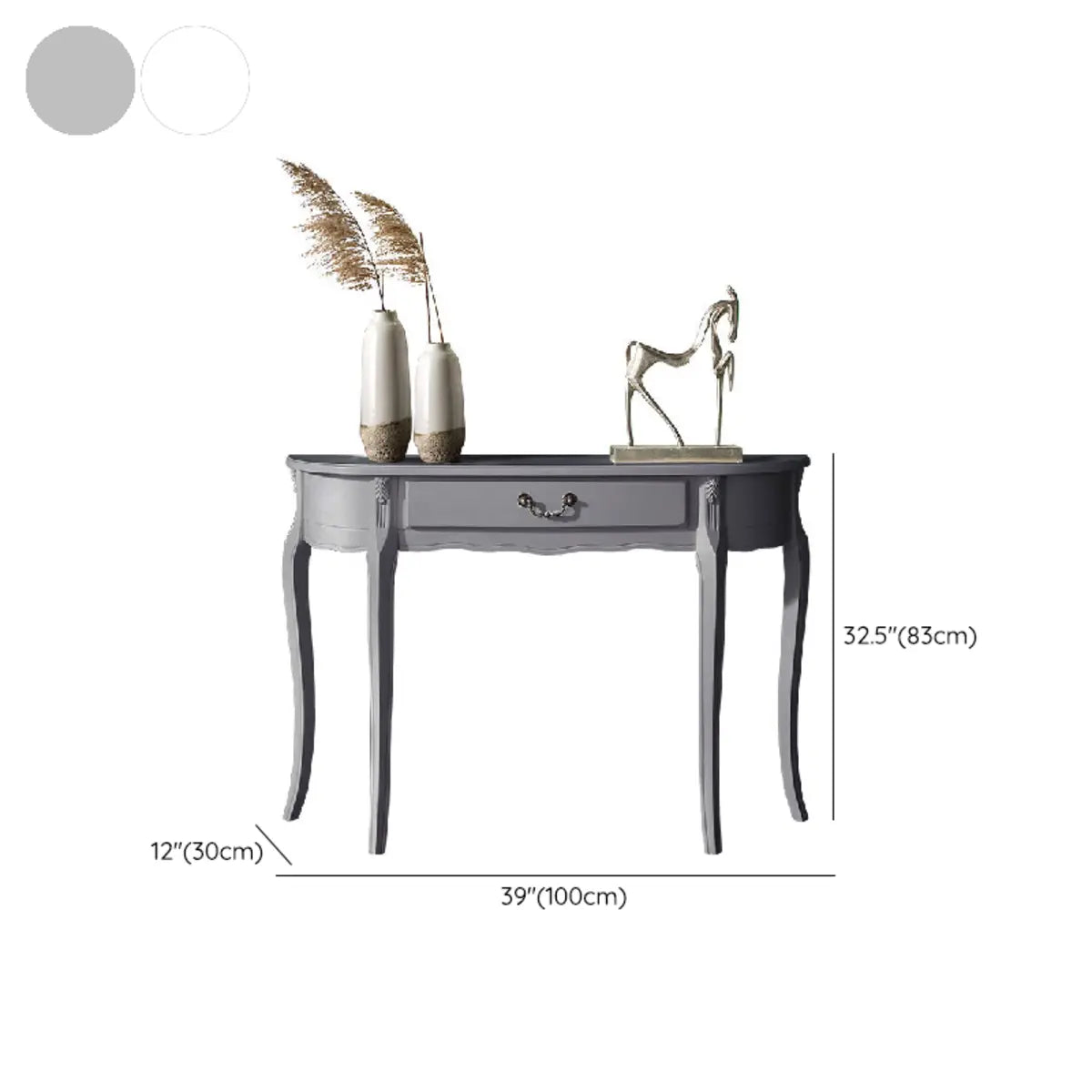 Half Moon Wood Grey Storage Console Table with Drawers Image - 13