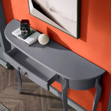 Half Moon Wood Grey Storage Console Table with Drawers Image - 7