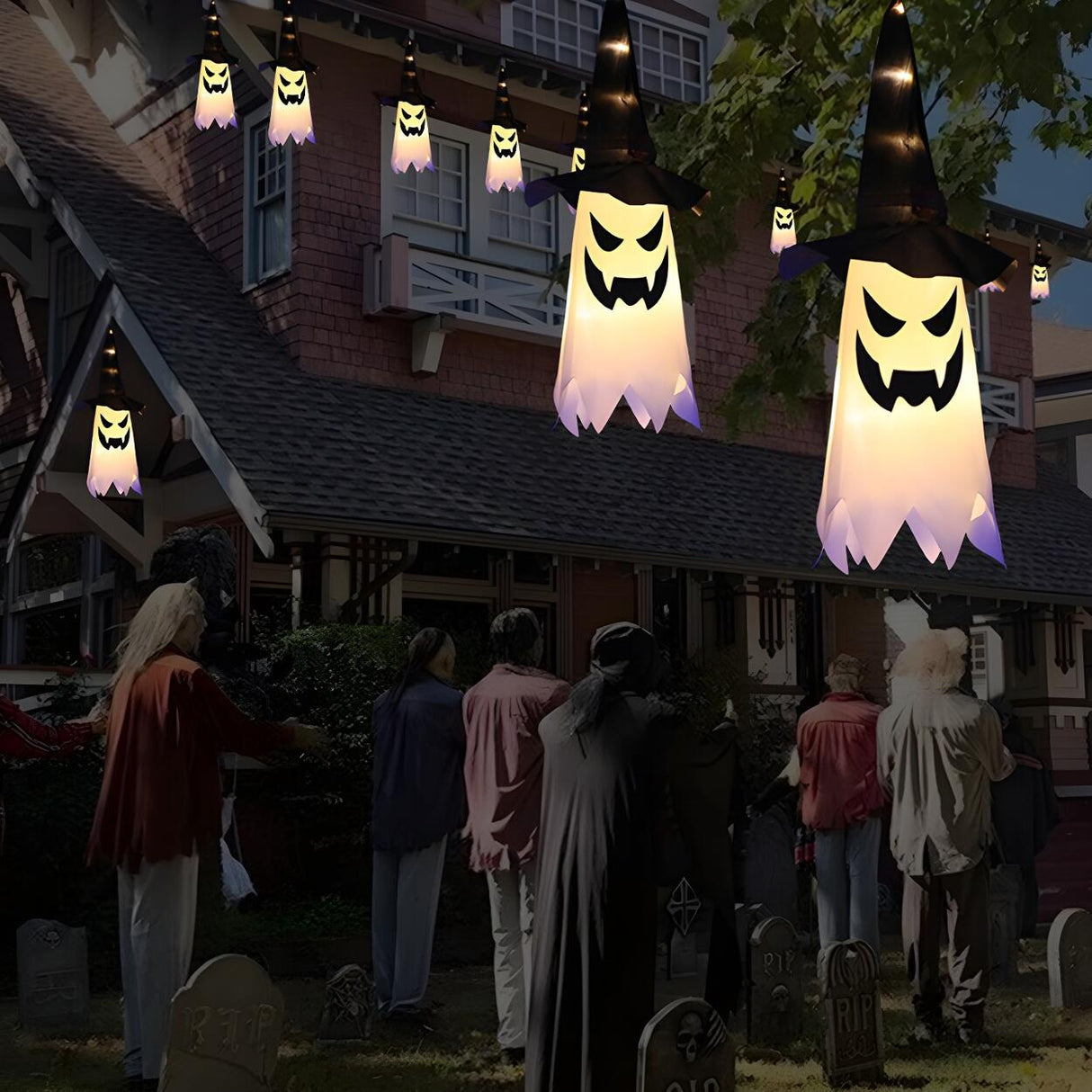 Halloween Witch Hat Ghost LED Outdoor String Lights Image - 12