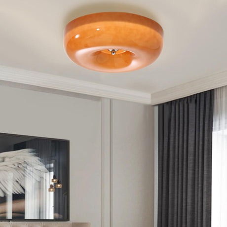 Hallway Amber Pudding Glass Flush Mount Ceiling Light Image - 1