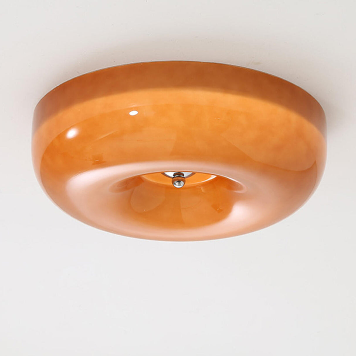 Hallway Amber Pudding Glass Flush Mount Ceiling Light Image - 2