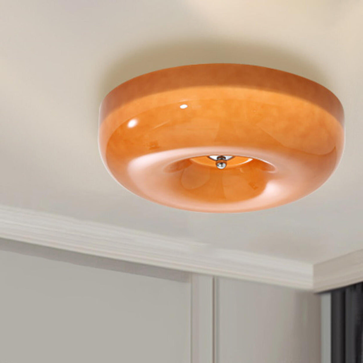 Hallway Amber Pudding Glass Flush Mount Ceiling Light Image - 7