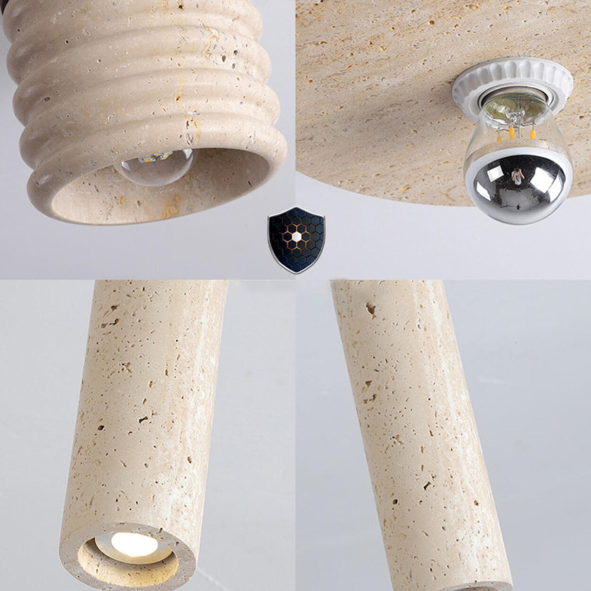 Hallway Beige Cylinder Stone Flush Mount Ceiling Light Image - 11