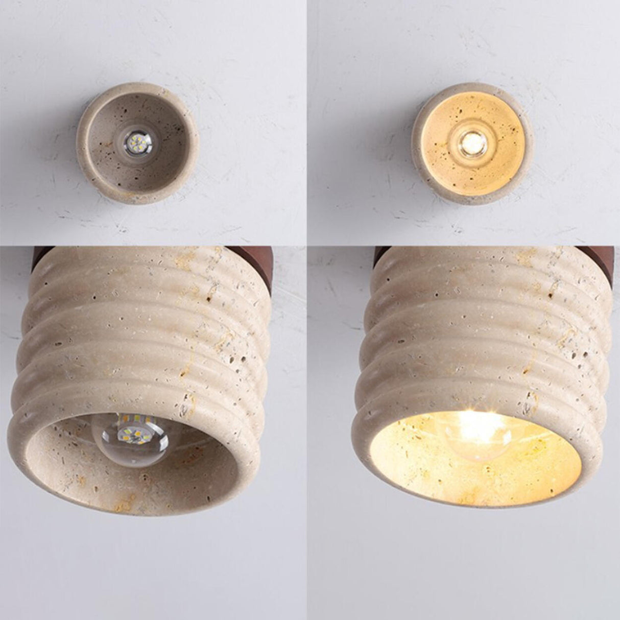 Hallway Beige Cylinder Stone Flush Mount Ceiling Light Image - 12