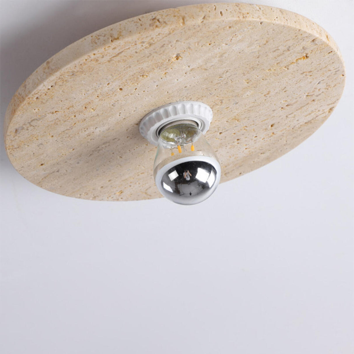 Hallway Beige Cylinder Stone Flush Mount Ceiling Light Image - 14