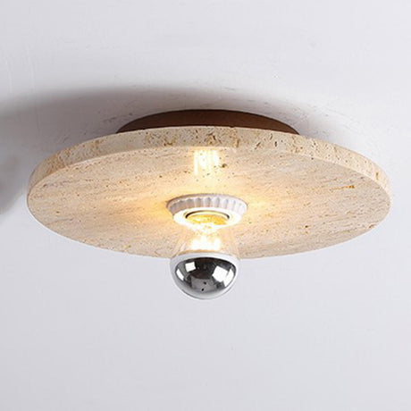 Hallway Beige Cylinder Stone Flush Mount Ceiling Light Image - 2