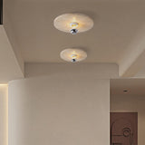 Hallway Beige Cylinder Stone Flush Mount Ceiling Light Image - 4