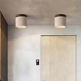 Hallway Beige Cylinder Stone Flush Mount Ceiling Light Image - 6