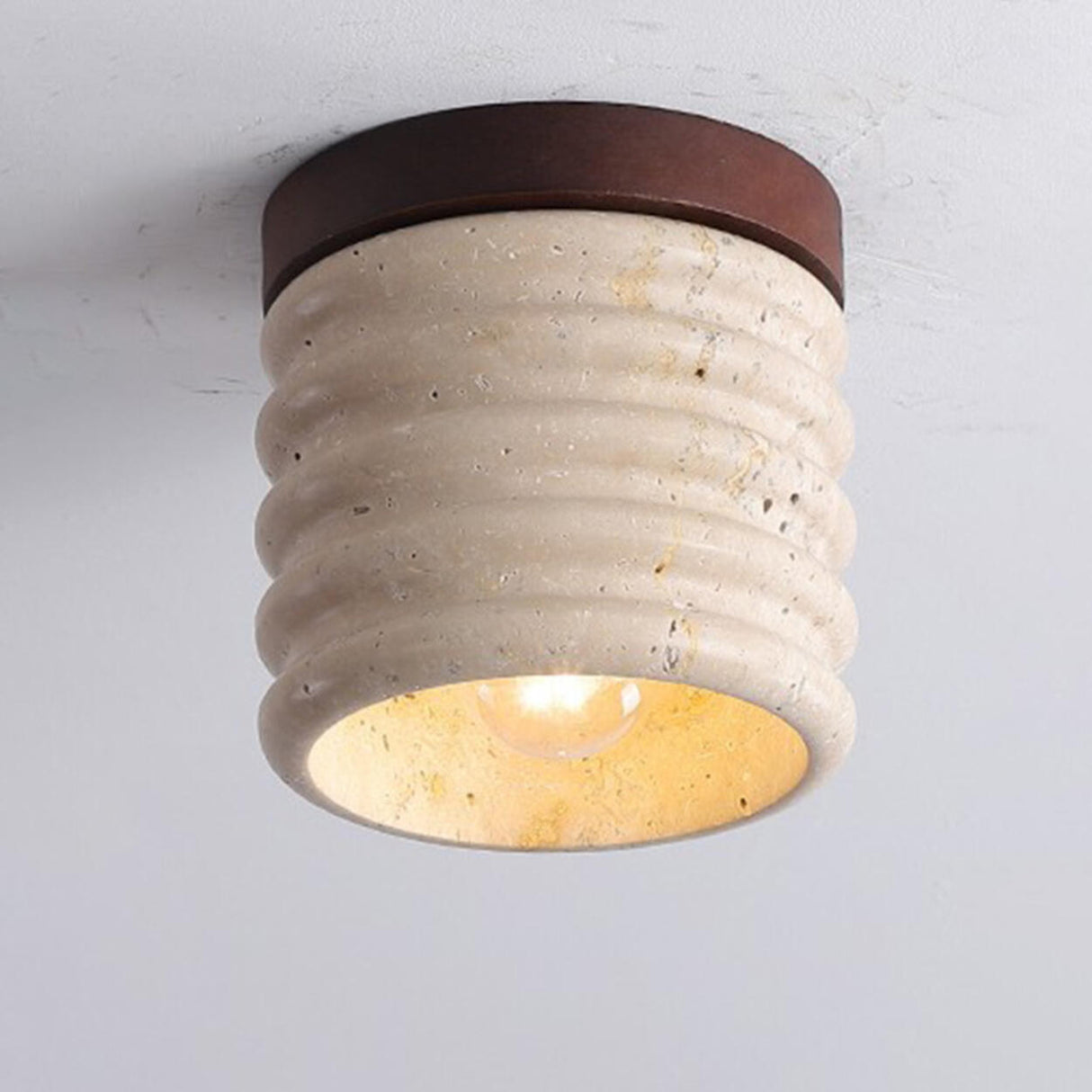 Hallway Beige Cylinder Stone Flush Mount Ceiling Light Image - 7