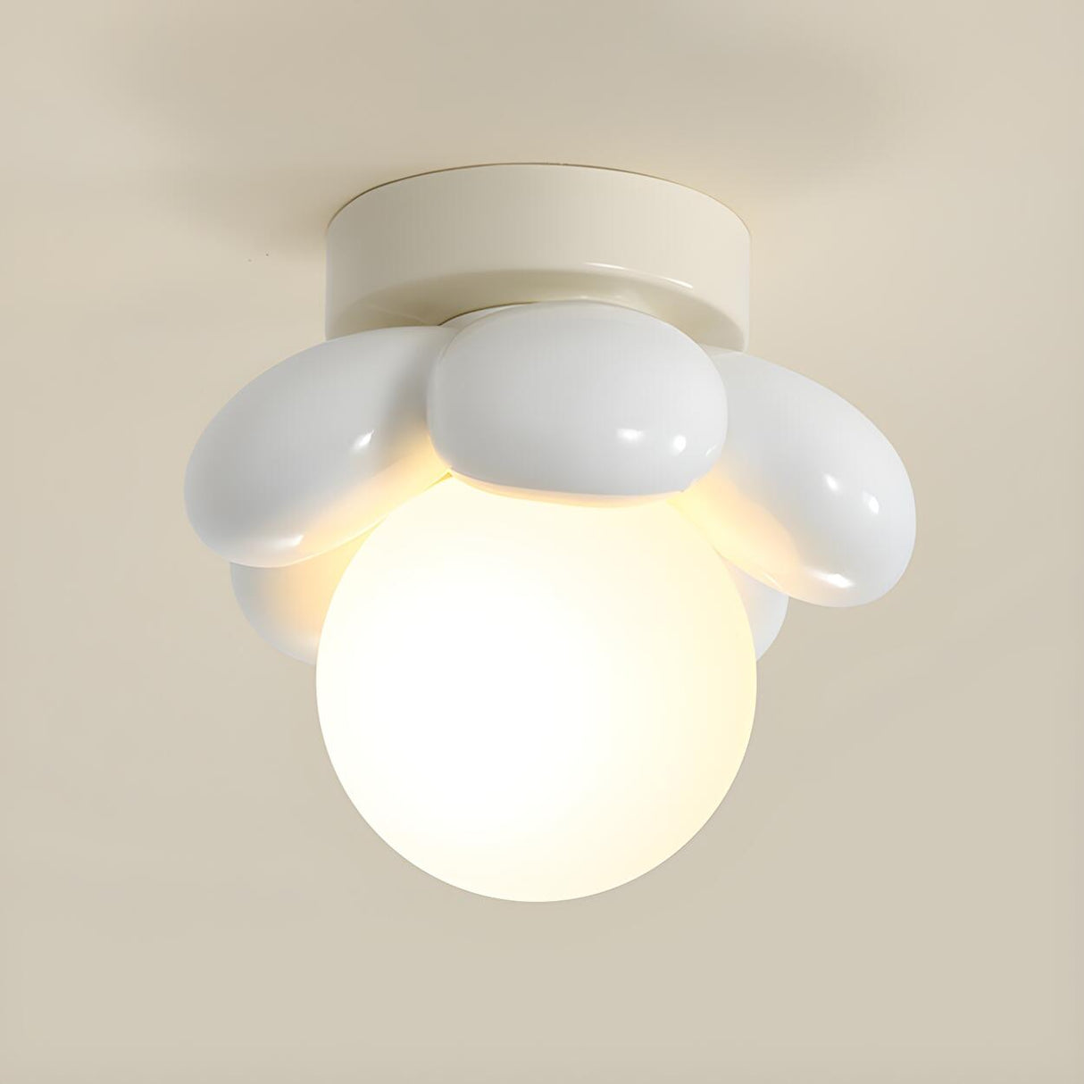 Hallway Beige Flower Semi-Flush Mount Ceiling Light Image - 5