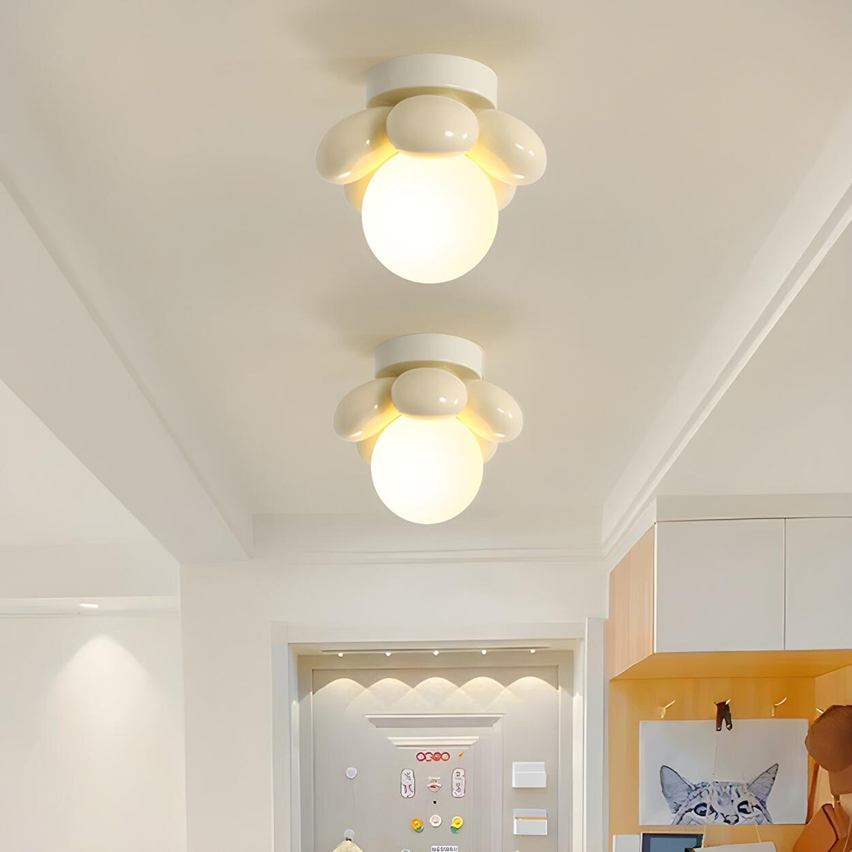 Hallway Beige Flower Semi-Flush Mount Ceiling Light Image - 6