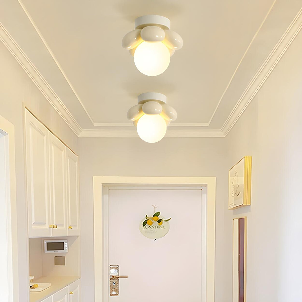 Hallway Beige Flower Semi-Flush Mount Ceiling Light Image - 7