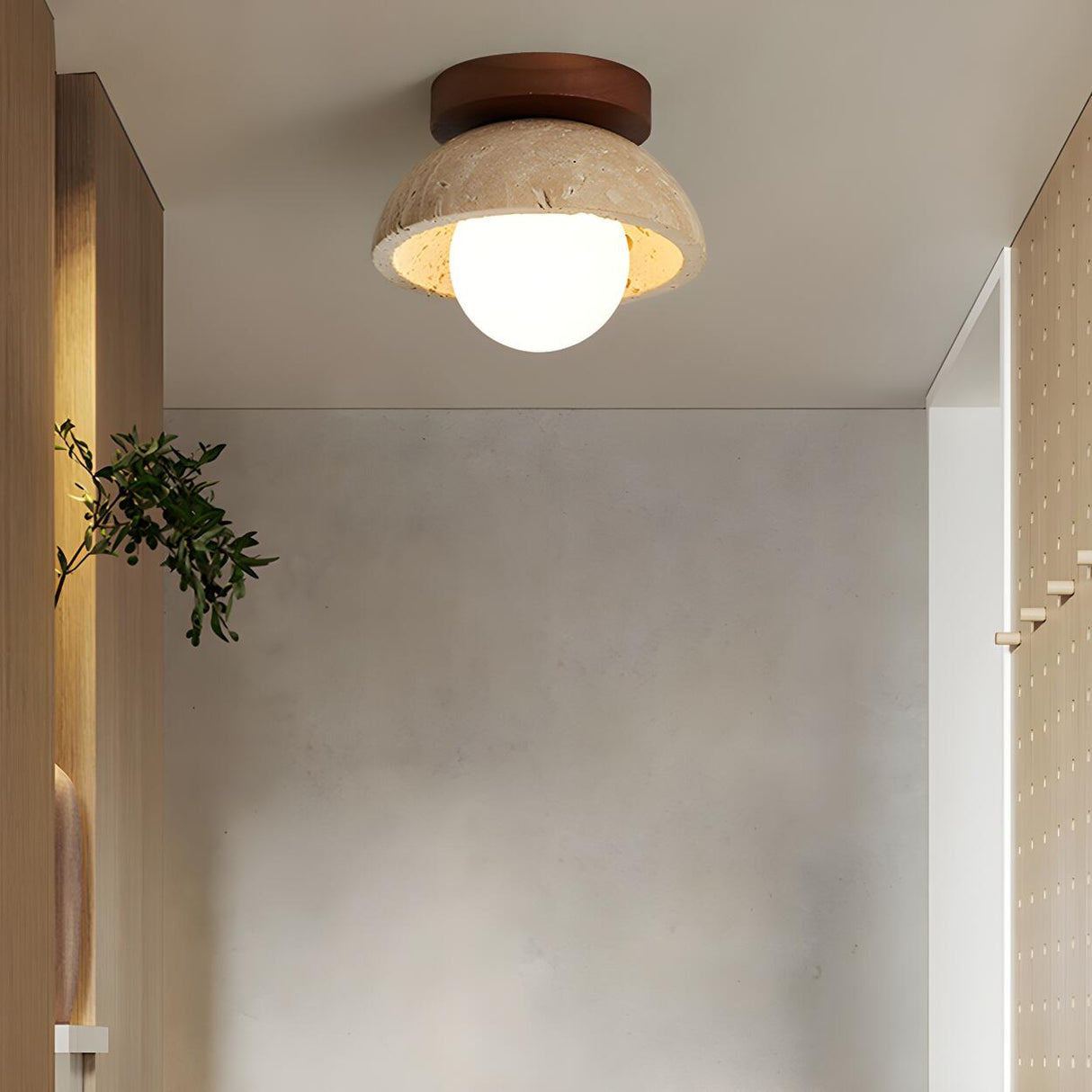 Hallway Beige Stone Semi Flush Mount Ceiling Light Image - 1