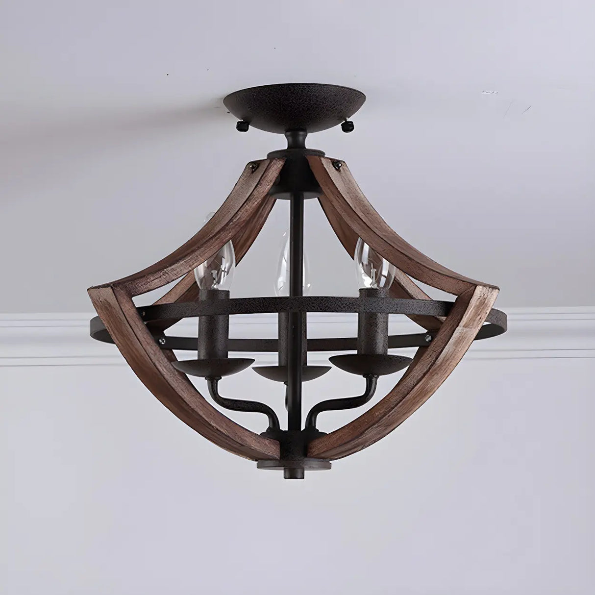 Hallway Black Candleholder Iron Semi-Flush Mount Light Image - 10