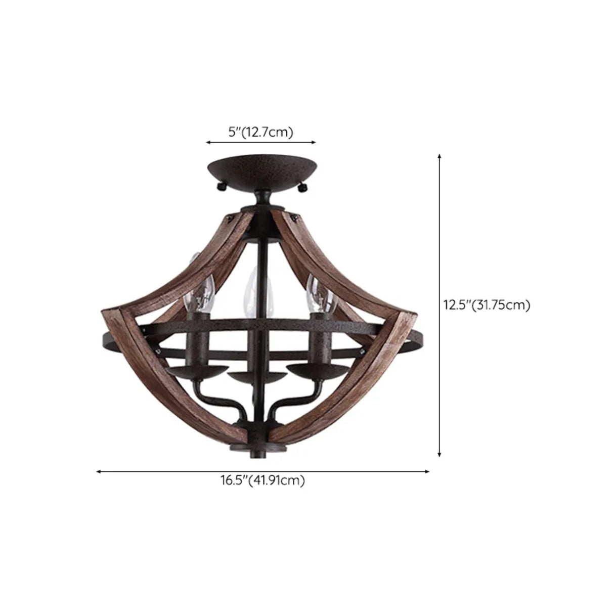 Hallway Black Candleholder Iron Semi-Flush Mount Light 