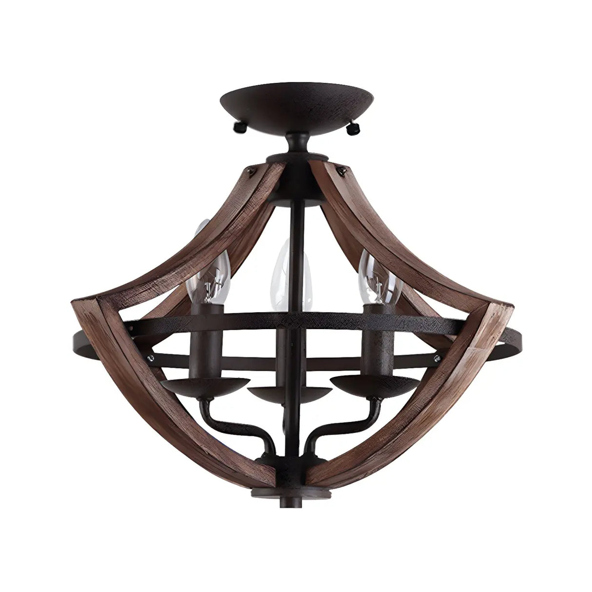 Hallway Black Candleholder Iron Semi-Flush Mount Light Image - 5