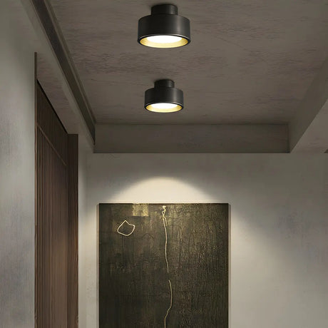 Hallway Black Cylinder LED Semi-Flush Mount Light Image - 1