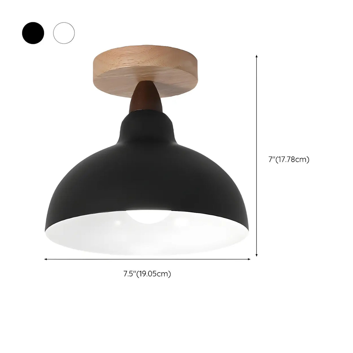 Hallway Black Dome Iron Semi-Flush Mount Ceiling Light 