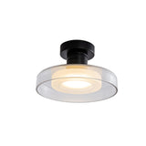 Hallway Black Drum Clear Glass Semi-Flush Mount Light Image - 2