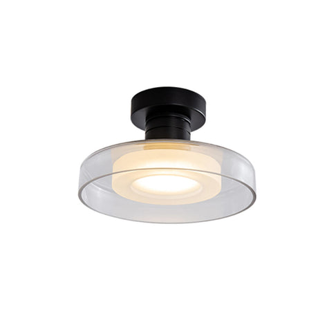 Hallway Black Drum Clear Glass Semi-Flush Mount Light Image - 2