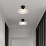 Hallway Black Drum Clear Glass Semi-Flush Mount Light Image - 4