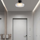 Hallway Black Drum Clear Glass Semi-Flush Mount Light Image - 5